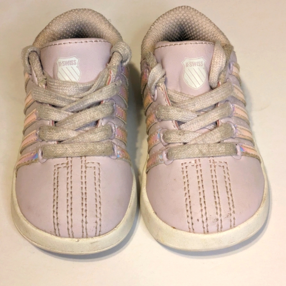 K-Swiss Baby Girl Lavender Sneakers with Iridescent Stripes, Infants Size 5